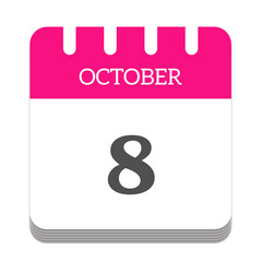 October 8 calendar flat icon