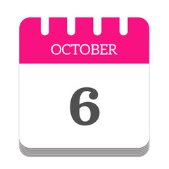 October 6 calendar flat icon