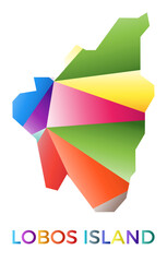 Bright colored Lobos Island shape. Multicolor geometric style island logo. Modern trendy design. Artistic vector illustration.