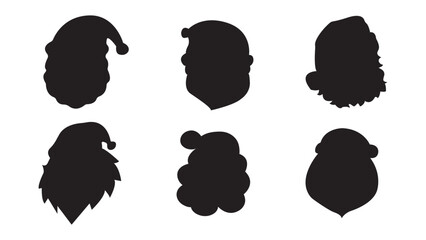 Collection of different silhouette head of Santa Claus, isolated on white background