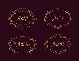 Collection of personal wedding monograms. Set of vintage vector templates.