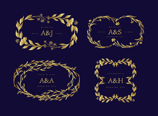 Collection of personal wedding monograms. Set of vintage vector templates.