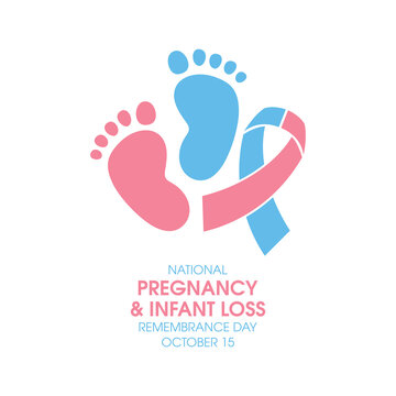 National Pregnancy and Infant Loss Remembrance Day vector. Baby footprint with pink-blue awareness ribbon icon vector. Remembrance day for miscarriage and pregnancy loss vector. October 15