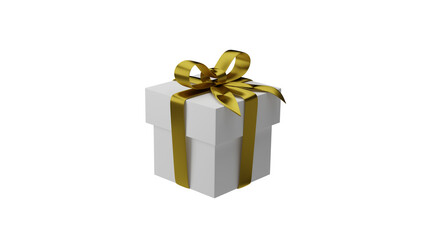 White gift box wrapped gold ribbon, 3d render, 3d illustration