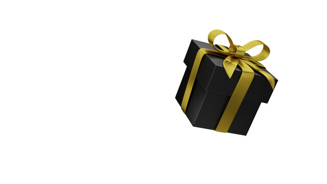 Black gift box wrapping a gold ribbon, 3d render, 3d illustration