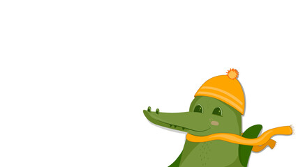 banner, advertisement. banner vector illustration. the crocodile says hello. greeting. the crocodile waves his hand. welcome banner