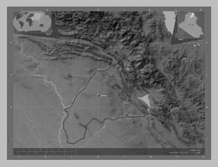 Arbil, Iraq. Grayscale. Labelled points of cities
