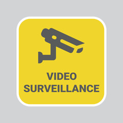 Cctv warning vector sign. Video camera surveillance sticker label.