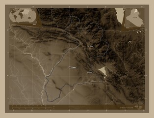 Arbil, Iraq. Sepia. Labelled points of cities