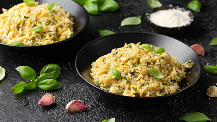 Creamy Garlic and parmesan orzo pasta with lemon zest and parsley