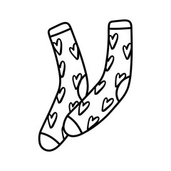 Vector doodle illustration flat design colorful socks .Textile warm clothes socks pair cute decoration wool winter clothing.