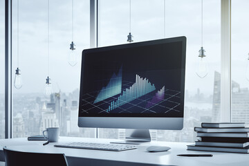 Abstract creative financial graph on modern laptop monitor, forex and investment concept. 3D Rendering