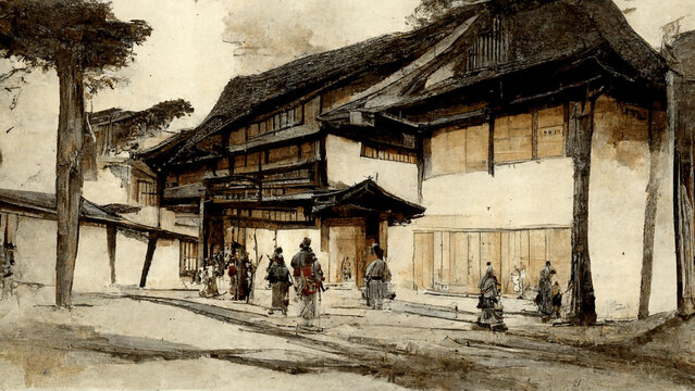 Illustration Of Feudal Japan Village