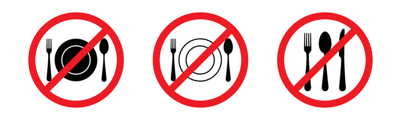 Forbidden eat icon vector. No eating sign. Warning, reminder, caution, notice, attention, restriction for eating in this area. 