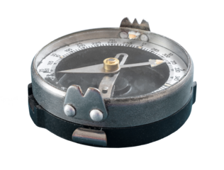Old soviet compass close-up isolated on a white Reflex camera with lens isolated on white transparent background. background