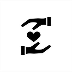 Art illustration icon logo charity and solidarity symbol of hand and love heart
