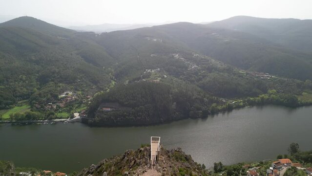 Aerial footage of Miradouro da Boneca at Boneca Hill near Porto