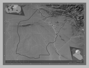 Ninawa, Iraq. Grayscale. Labelled points of cities