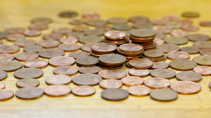 Euro currency, coins lie on the table