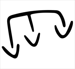 Three down arrows. Black and white sketch, logo, clipart, icon, icon, template. Isolated object on a white background. Vector image.