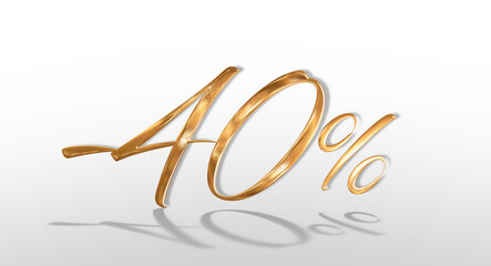 Fototapeta premium 3d illustration Realistic golden text 40 percent discount number.