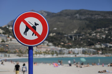No dogs allowed on a beach on the French riviera during a sunny spring day.
