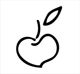 Apple.Outline,black and white sketch, logo, clipart, icon, icon, template. Isolated object on a white background. Vector image.