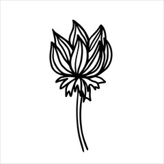 Flower. Black and white sketch, logo, clipart. Vector illustration hand-drawn. Isolated object on a white background.