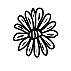 Fototapeta premium Flower. Black and white sketch, logo, clipart. Vector illustration hand-drawn. Isolated object on a white background.