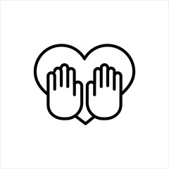 Art illustration icon logo charity and solidarity symbol of hand and love heart
