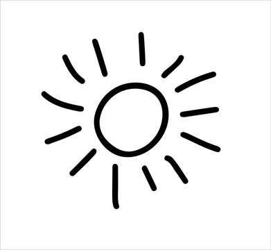 The sun icon, a symbol of summer. Logo, clipart, sketch, icon, template. Vector image isolated on a white background. Hand-drawn illustration in a flat style.