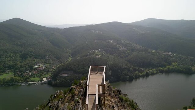 Aerial footage of Miradouro da Boneca at Boneca Hill near Porto