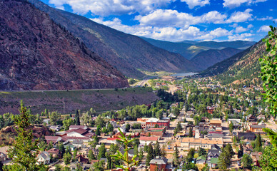 Georgetown, Colorado, located next to Interstate 70, is a popular stop for travelers heading to or from Rocky Mountain resorts - obrazy, fototapety, plakaty