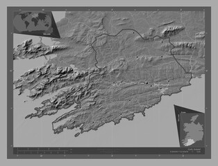 Cork, Ireland. Bilevel. Labelled points of cities