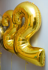 black and gold birthday balloons, golden foil numbers 22