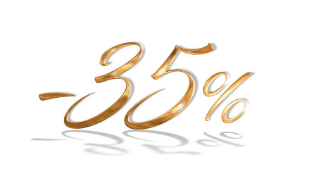 3d illustration Realistic golden text 35 percent discount number png