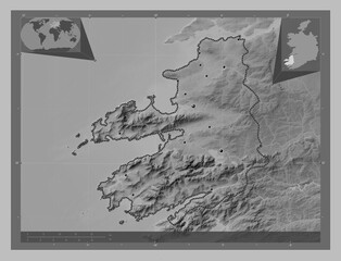 Kerry, Ireland. Grayscale. Major cities