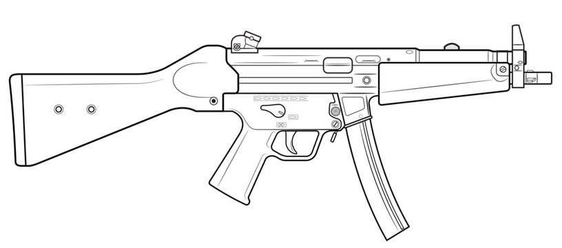Vector illustration od the MP5 machine gun with stock on the white background. Right side.