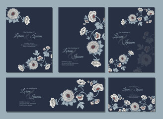 A set of hand drawn elegant flower minimal premium wedding card stationery