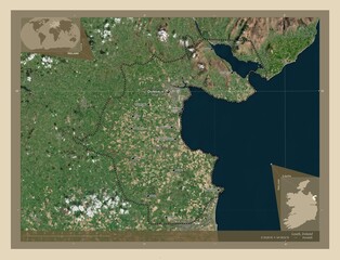 Louth, Ireland. High-res satellite. Labelled points of cities