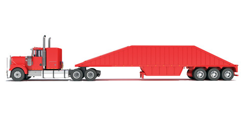 Truck with Bottom Dump Trailer 3D rendering on white background