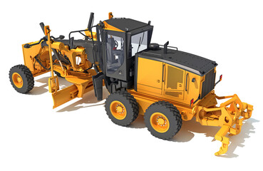 Obraz na płótnie Canvas Motor Grader heavy construction machinery 3D rendering on white background