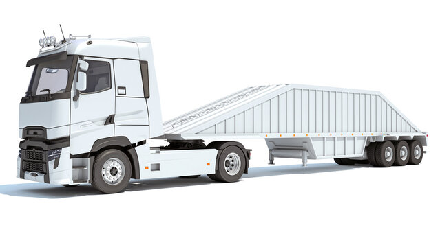 Truck with Bottom Dump Trailer 3D rendering on white background