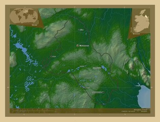 Monaghan, Ireland. Physical. Labelled points of cities