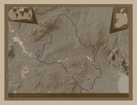 Monaghan, Ireland. Sepia. Major cities