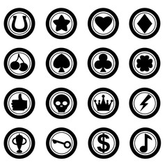 Casino Slot Machine Set Icons, shape. Gambling symbols, objects. Vector illustration