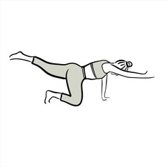 the girl is doing yoga. back exercise. workout. stretching. black and white outline illustration. sport woman. trainer. Instructor. fitness. outline