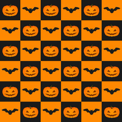 Illustration of scary bats and pumpkins. Seamless pattern.