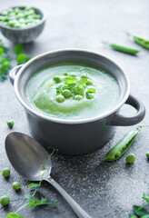 Fresh vegetable soup made of green peas
