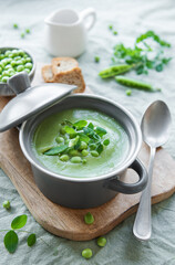 Fresh vegetable soup made of green peas